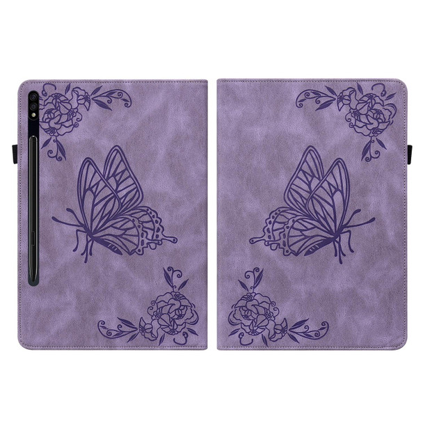 Samsung Galaxy Tab S7 11 inch T870/SM-T875 Butterfly Flower Embossed Leather Tablet Case(Purple)