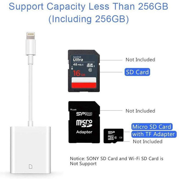 ZS-KL21810 8 Pin to SD Card Camera Card Reader Adapter, Compatible with IOS 13 and Previous Versions System