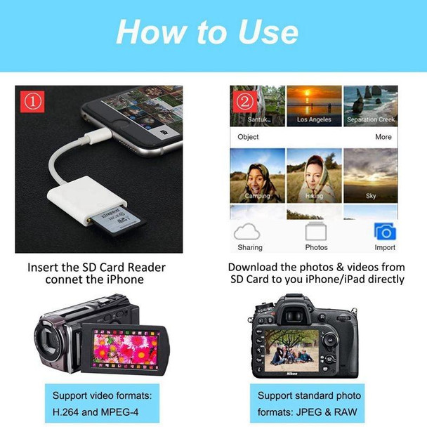ZS-KL21810 8 Pin to SD Card Camera Card Reader Adapter, Compatible with IOS 13 and Previous Versions System