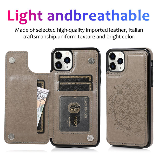 Double Buckle Mandala Pattern PU+TPU Protective Case with Card Slots & Holder & Photo Frame - iPhone 11 Pro Max(Grey)