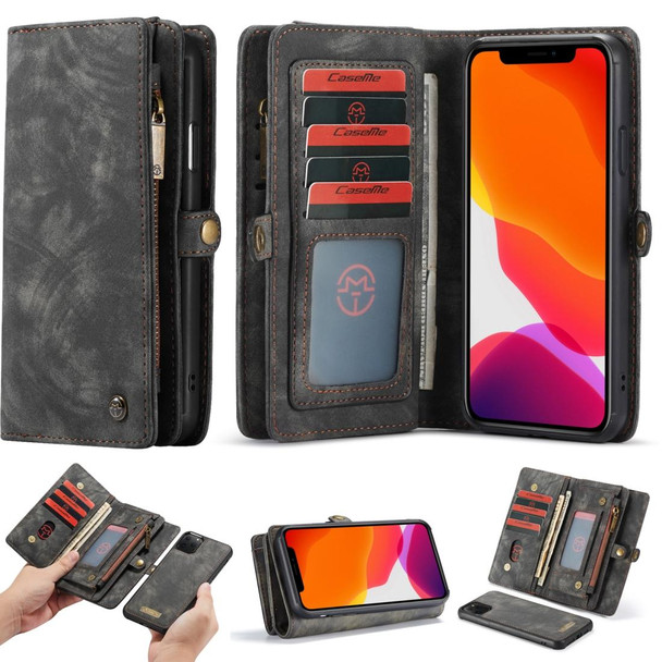 CaseMe-008 Detachable Multifunctional Horizontal Flip Leatherette Case with Card Slot & Holder & Zipper Wallet & Photo Frame - iPhone 11 Pro Max(Black)