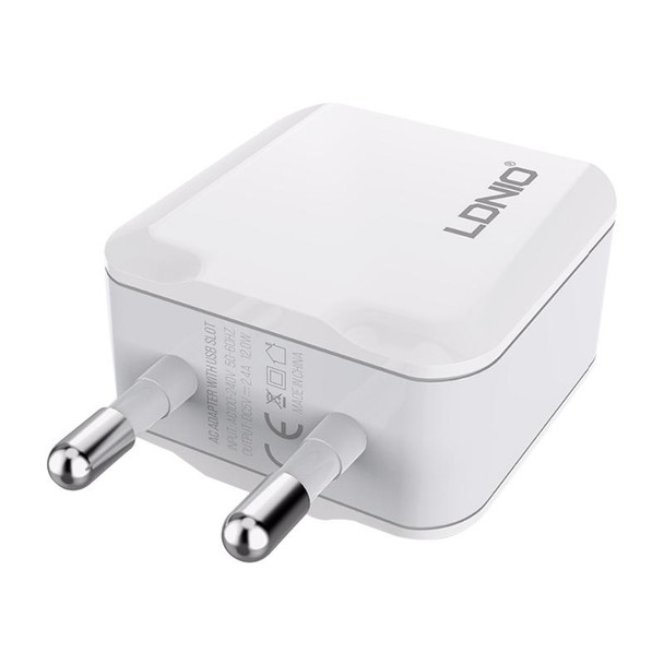 LDNIO A2201 2.4A Dual USB Charging Head Travel Direct Charge Mobile Phone Adapter Charger With 8 Pin Data Cable(EU Plug)