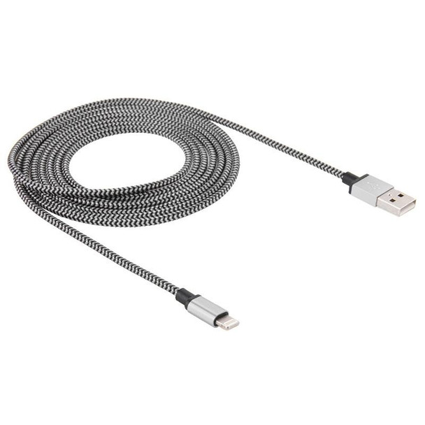 2A Woven Style USB to 8 Pin Sync Data / Charging Cable, Cable Length: 1m(Silver)