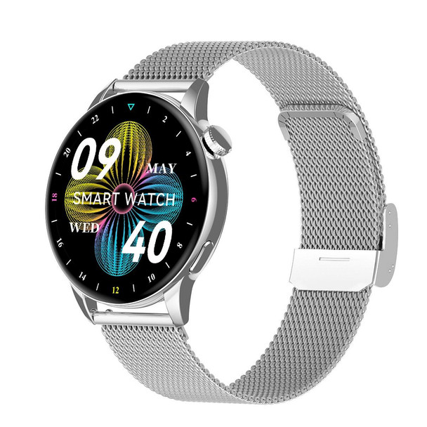HD1 1.3 Inch AMOLED Screen Smart Watch with NFC Function(Silver Steell+Silicone Strap)