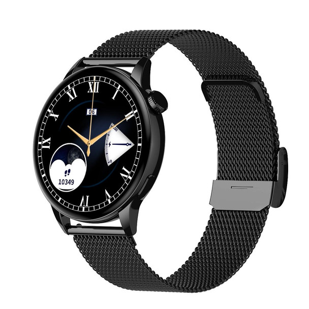 HD1 1.3 Inch AMOLED Screen Smart Watch with NFC Function(Black Steell+Silicone Strap)