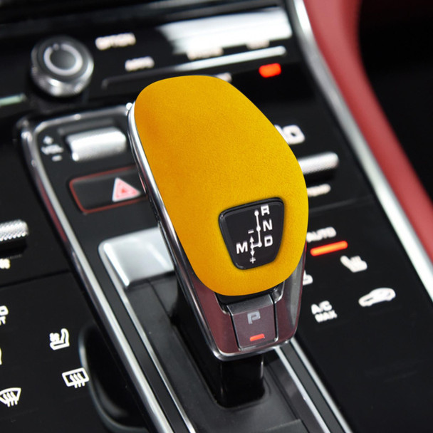 Car Suede Wrap Gear Shift Knob Cover for Porsche Cayenne / Panamera 2018-, Left and Right Drive Universal(Yellow)