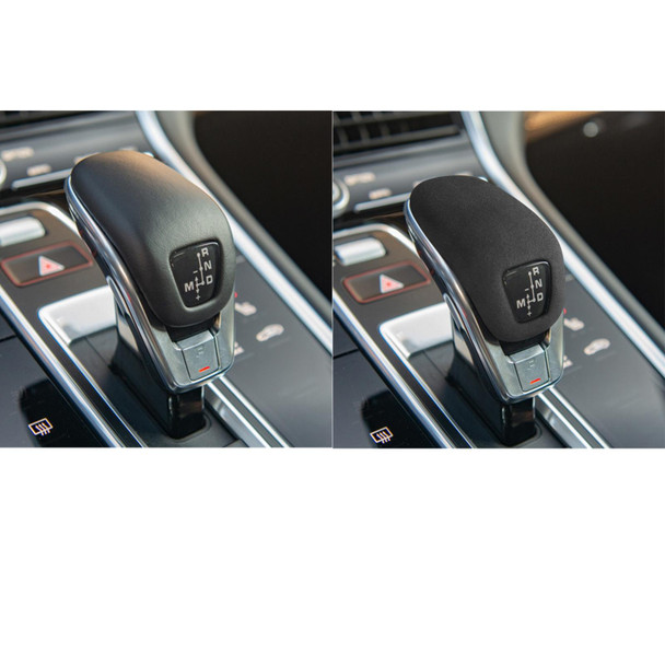 Car Suede Wrap Gear Shift Knob Cover for Porsche Cayenne / Panamera 2018-, Left and Right Drive Universal(Black Grey)