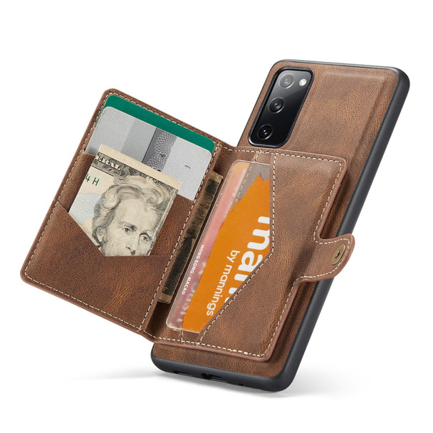 Samsung Galaxy S20 FE JEEHOOD Retro Magnetic Detachable Protective Case with Wallet & Card Slot & Holder(Brown)