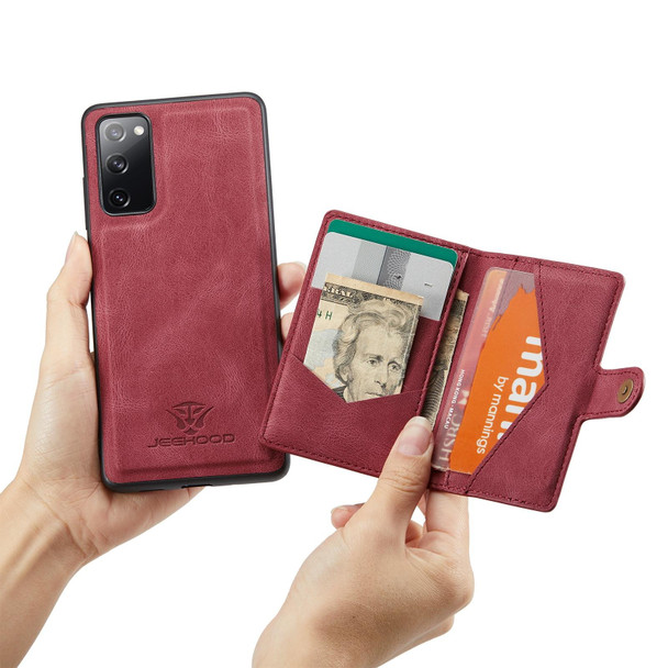 Samsung Galaxy S20 FE JEEHOOD Retro Magnetic Detachable Protective Case with Wallet & Card Slot & Holder(Red)