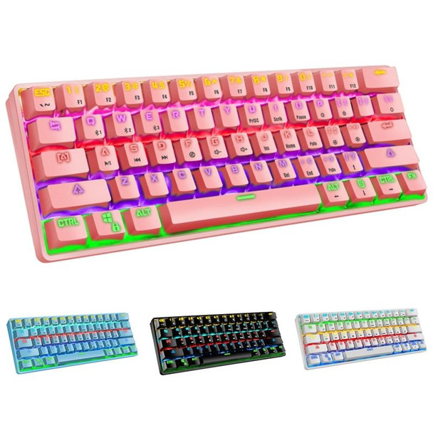 LEAVEN K28 61 Keys Gaming Office Computer RGB Wireless Bluetooth + Wired Dual Mode Mechanical Keyboard, Cabel Length:1.5m, Colour: Tea Axis (White)