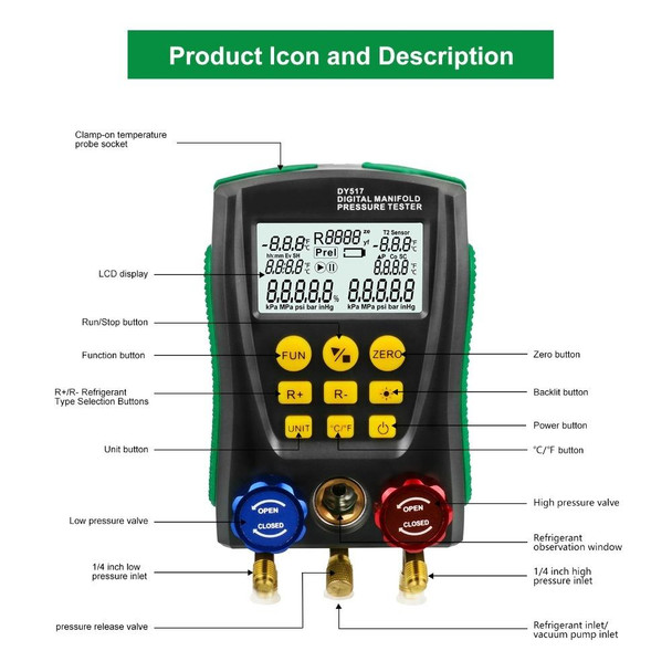 DUOYI DY517A Car Air Conditioning Diagnostic Instrument Temperature Monitor Fluoride Meter