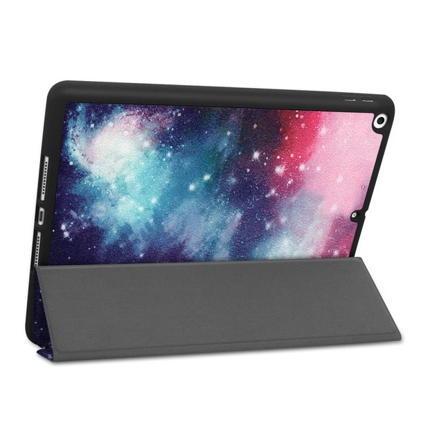 iPad 10.2 2021 / 2020 / 2019 TPU Colored Drawing Horizontal Flip Leather Case with Three-folding Holder & Sleep / Wake-up Function(Silver Nebula)