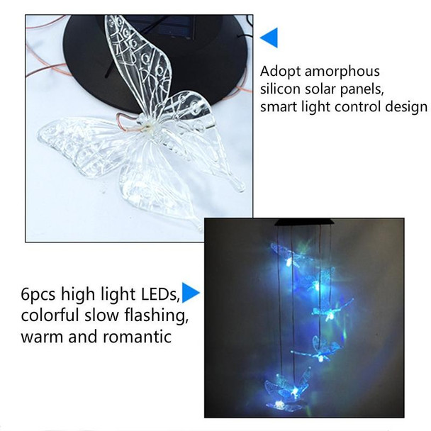 Outdoor Solar Wind Chime Lamp Courtyard Garden Decoration Led Landscape Lamp Ornaments, Style:Transparent Butterfly