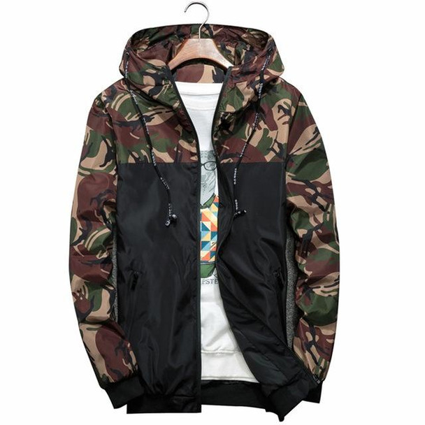 Men Bomber Jacket Thin Slim Long Sleeve Camouflage Military Jackets Hooded, Size: XXL(Green)