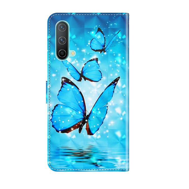 OnePlus Nord CE 5G 3D Painting Pattern TPU + PU Leather Phone Case(Three Butterflies)