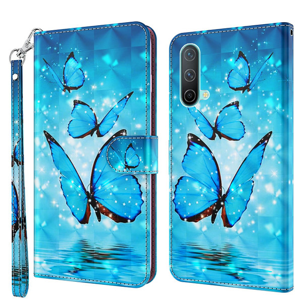 OnePlus Nord CE 5G 3D Painting Pattern TPU + PU Leather Phone Case(Three Butterflies)