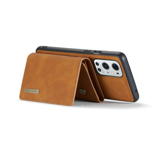 OnePlus 9 Pro DG.MING M1 Series 3-Fold Multi Card Wallet + Magnetic Back Cover Shockproof Case with Holder Function(Brown)