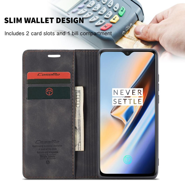 CaseMe-013 Multi-functional Retro Frosted Horizontal Flip Leatherette Case with Card Slot & Holder & Wallet - OnePlus 7(Black)