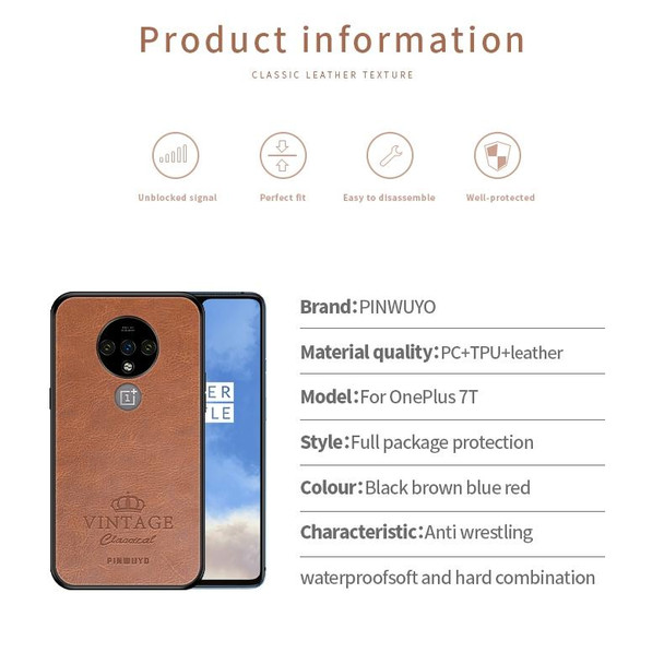 Oneplus 7T PINWUYO Pin Rui Series Classical Leather, PC + TPU + PU Leather Waterproof And Anti-fall All-inclusive Protective Shell(Blue)