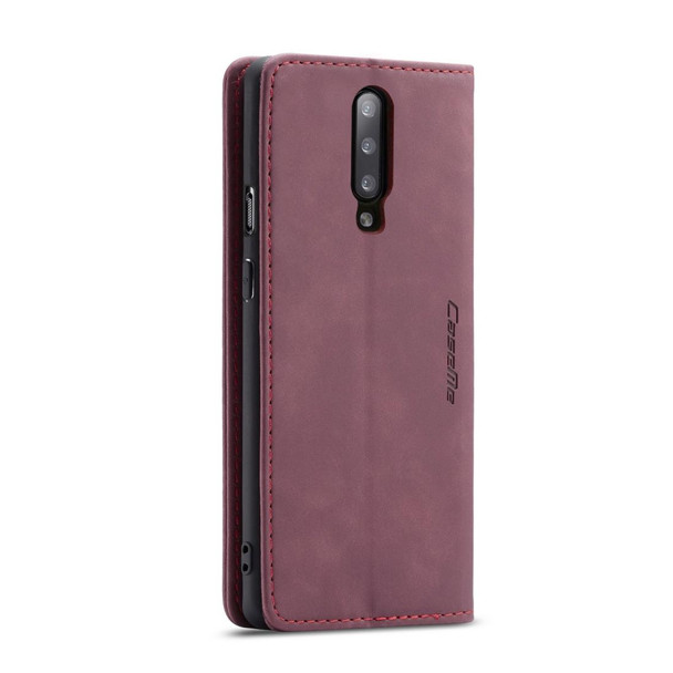 CaseMe-013 Multifunctional Retro Frosted Horizontal Flip Leatherette Case for OnePlus 7 Pro, with Card Slot & Holder & Zipper Wallet & Photo Frame(Wine Red)