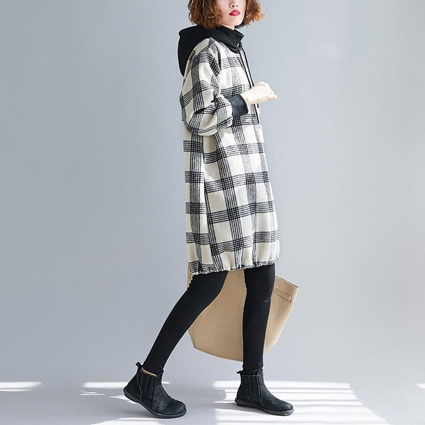 Loose Mid-length Hooded Fake Two-piece Sweater Dress (Color:Beige Size:XXXL)