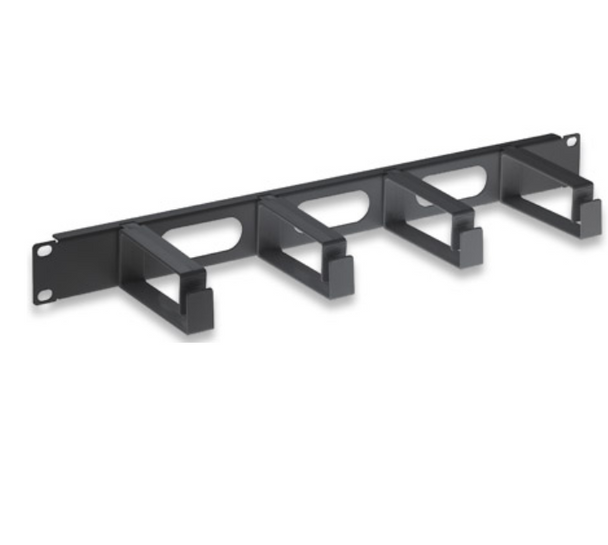 Intellinet 19" Cable Management Panel (711074)- 1U, 4 Long Plastic Rings, Black, Retail Box, 2 Year Limited Warranty