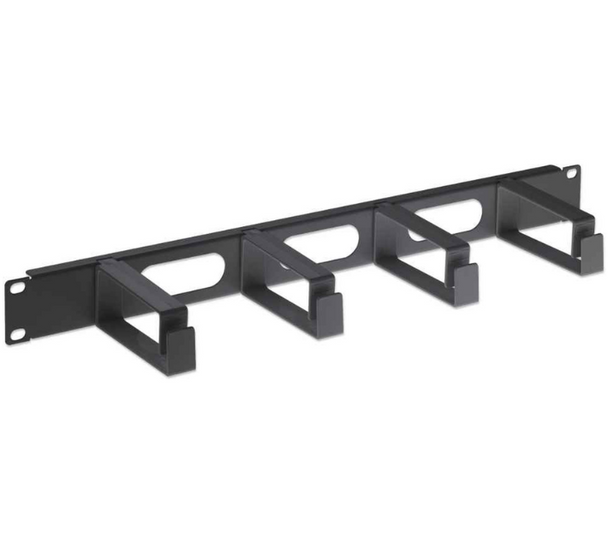 Intellinet 19" Cable Management Panel (711074)- 1U, 4 Long Plastic Rings, Black, Retail Box, 2 Year Limited Warranty