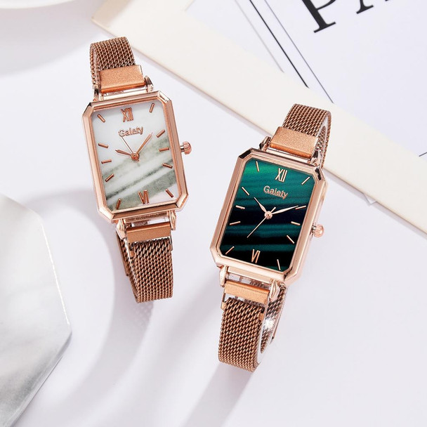 GAIETY G690 Retractable Magnet Buckle Ladies Mesh Belt Small Square Dial Bracelet Watch(Rose Gold Pink Dial + H138)