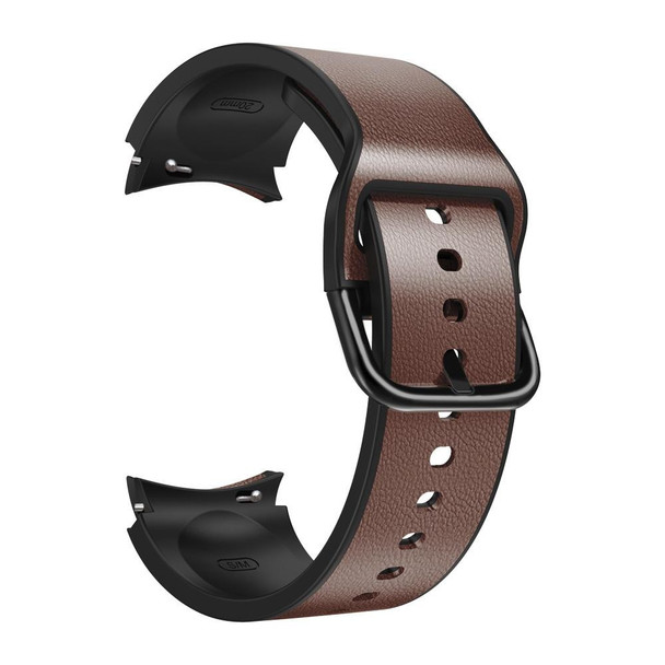 Samsung Galaxy Watch 4 Classic 42mm 20mm Silicone Pasted Leather Watch Band(Dark Brown)