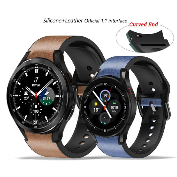 Samsung Galaxy Watch 4 Classic 42mm 20mm Silicone Pasted Leather Watch Band(Dark Brown)