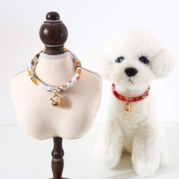 4 PCS Lucky Cat Copper Bell Adjustable Pet Cat Dog Collar Necklace, Size:M 25-30cm(White Shiba Inu)