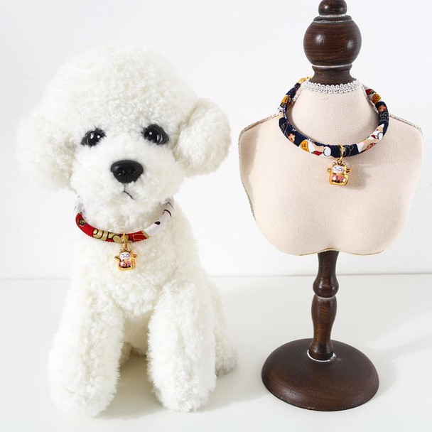 4 PCS Lucky Cat Copper Bell Adjustable Pet Cat Dog Collar Necklace, Size:M 25-30cm(White Shiba Inu)