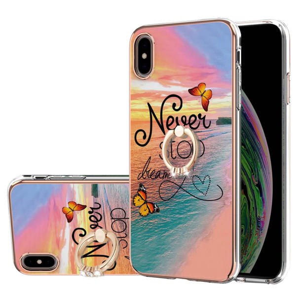 Electroplating Pattern IMD TPU Shockproof Case with Rhinestone Ring Holder - iPhone X / XS(Dream Chasing Butterfly)