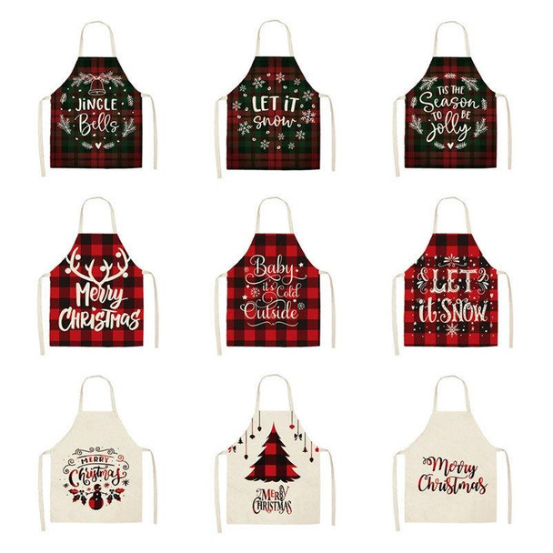 2 PCS Christmas Plaid Series Cotton And Linen Apron Household Cleaning Overalls, Specification: 47 x 38cm(WQ-001315)