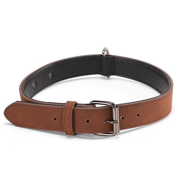 JINMAOHOU Dogs Double-Layer Leather Collar, Specification: M 49x2.7cm(Brown)