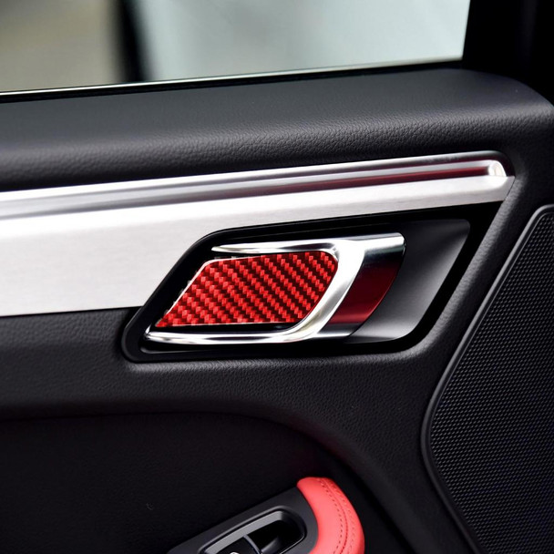 Car Carbon Fiber Inner Door Bowl Panel Decorative Sticker for Porsche Macan 2014-2021, Left and Right Drive Universal (Red)