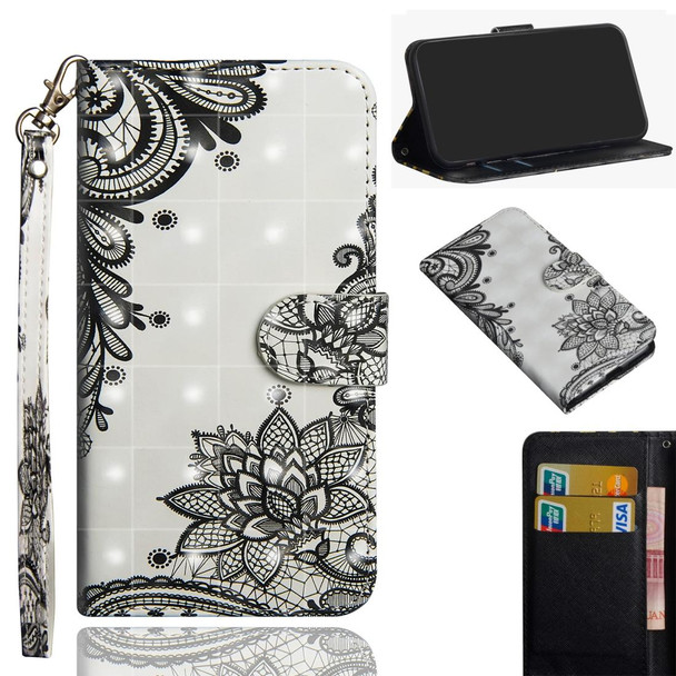 iPhone 11 Pro Max 3D Painting Pattern Horizontal Flip TPU + PU Leather Case with Holder & Card Slots & Wallet & Lanyard(Diagonal Black Flower)