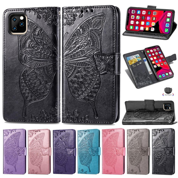 Butterfly Love Flowers Embossing Horizontal Flip Leatherette Case -  iPhone 11 Pro Max  with Holder & Card Slots & Wallet & Lanyard(Rose gold)