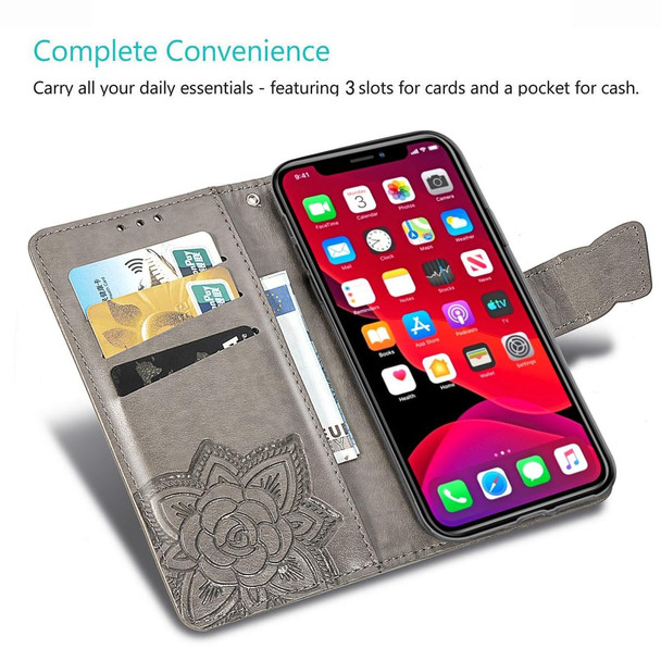 Butterfly Love Flowers Embossing Horizontal Flip Leatherette Case -  iPhone 11 Pro Max  with Holder & Card Slots & Wallet & Lanyard(Black)