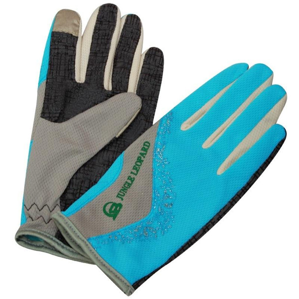 JUNGLE LEOPARD Outdoor Sports Mountaineering Full Finger Gloves Mesh Touch Screen Anti-Skid Gloves, Size: L(Lake Blue+Gray)