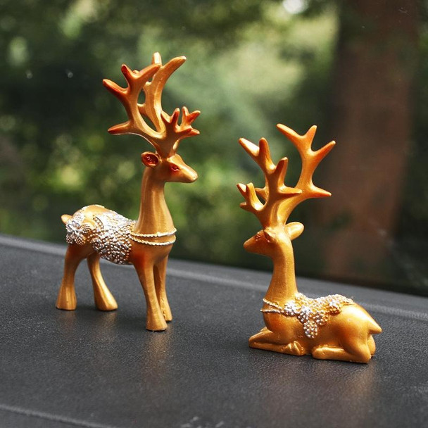 2 Pairs R-8820 Car Ornaments Car Home Safe Deer Decorations(Golden )