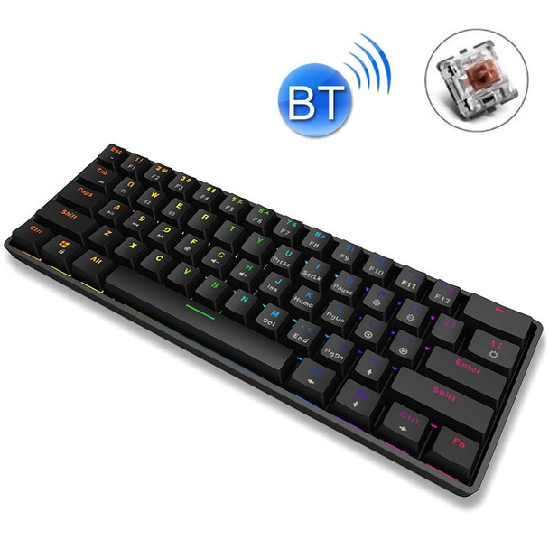 LEAVEN K28 61 Keys Gaming Office Computer RGB Wireless Bluetooth + Wired Dual Mode Mechanical Keyboard, Cabel Length:1.5m, Colour: Tea  Axis (Black)