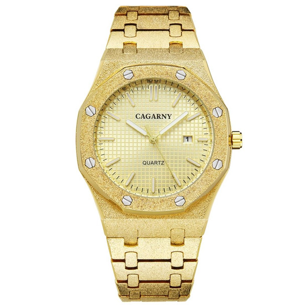 CAGARNY 6885 Octagonal Dial Quartz Dual Movement Watch Men Stainless Steel Strap Watch(Gold Shell Gold Dial)
