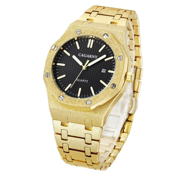 CAGARNY 6885 Octagonal Dial Quartz Dual Movement Watch Men Stainless Steel Strap Watch(Gold Shell Black Dial)