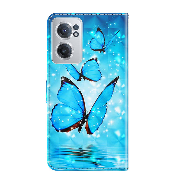 OnePlus Nord CE 2 5G 3D Painting Pattern TPU + PU Leather Phone Case(Three Butterflies)
