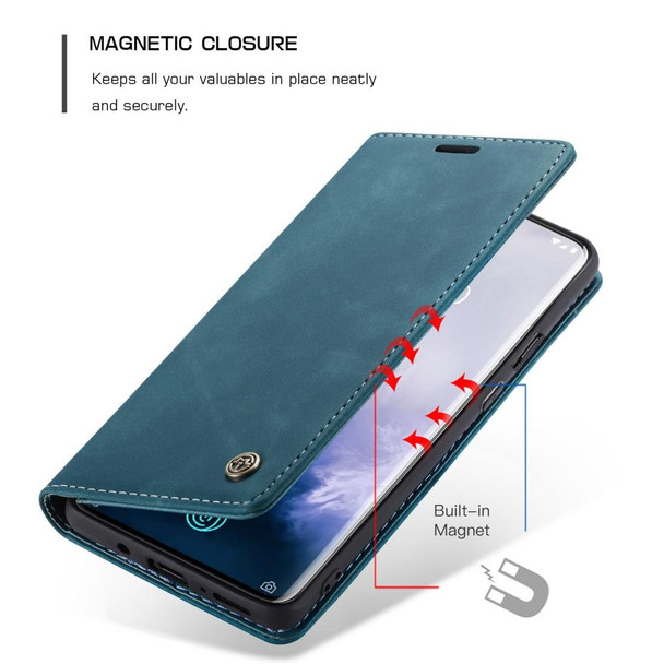 CaseMe-013 Multi-functional Retro Frosted Horizontal Flip Leatherette Case with Card Slot & Holder & Wallet - OnePlus 7 Pro(Blue)