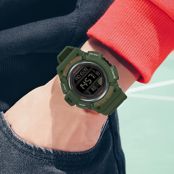 SANDA 2106 LED Digital Display Luminous Alarm Clock Men Outdoor Sports Electronic Watch(Khaki)