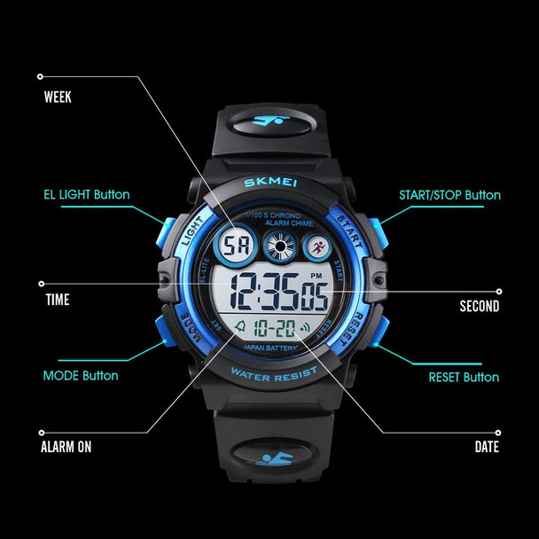 SKMEI 1451 LED Digital Stopwatch Chronograph Luminous Children Sports Electronic Watch(White Shell Blue Circle)