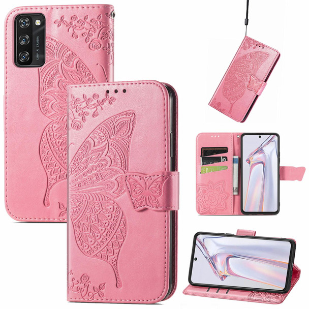 Blackview A100 Butterfly Love Flower Embossed Horizontal Flip Leatherette Case with Holder & Card Slots & Wallet & Lanyard(Pink)