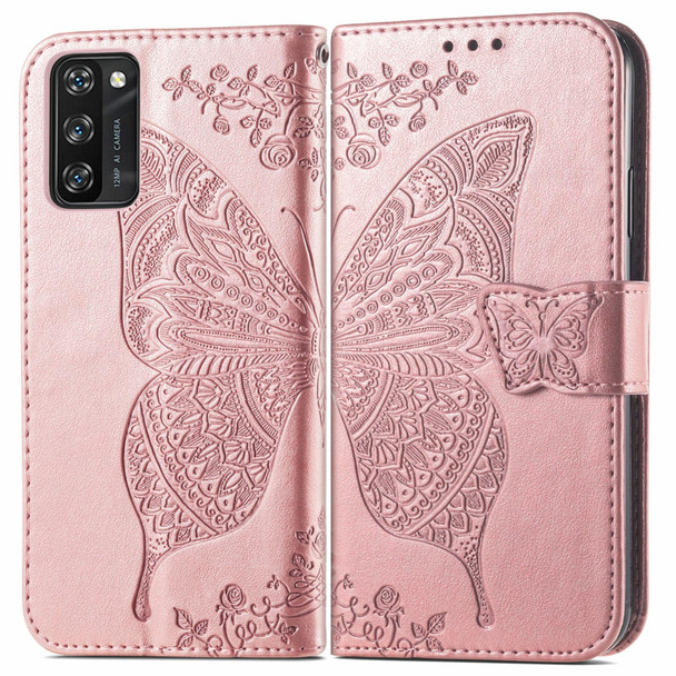 Blackview A100 Butterfly Love Flower Embossed Horizontal Flip Leatherette Case with Holder & Card Slots & Wallet & Lanyard(Rose Gold)